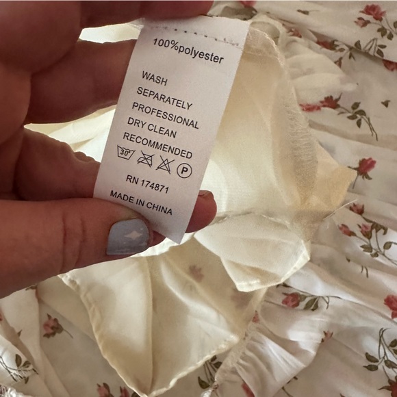 Moonsea White Pink Floral Spaghetti Strap Ruffle Smocked Back Midi Dress NWT L - Picture 12 of 16